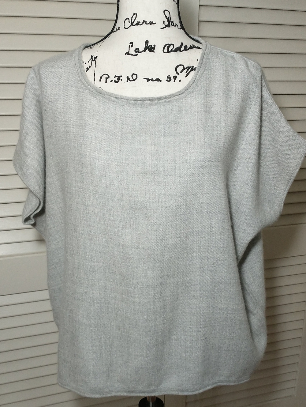 Cuyana Baby Alpaca Wool Short Sleeve Sweater/Poncho, Gray, Size L, Quiet Luxury